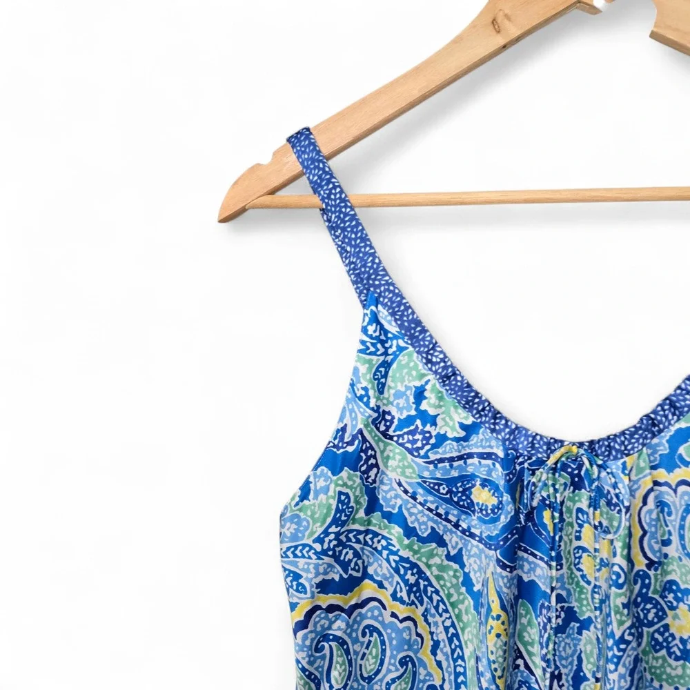 Oscar De La Renta Dress Womens Small Blue Paisley Satin Mini Sleeveless Party‎